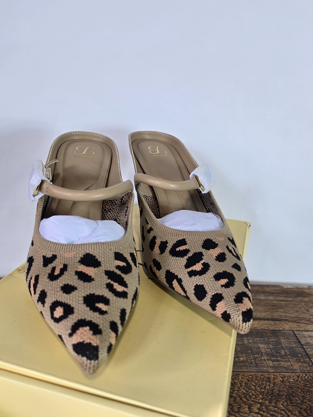 Cosy Island Leopard Print Pointed Toe Mule Heels in Tan/Black Size 8.5 - Picture 3 of 11